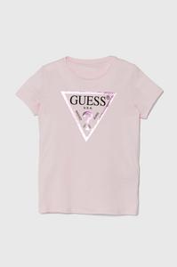 Детская хлопковая футболка Guess, розовый