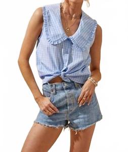 Топ с большим воротником в светло-голубом цвете Plaid Day + moon