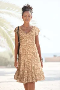 Платье из джерси Buffalo с цветочным принтом и V-образным вырезом, летнее платье, пляжное платье, кремовый