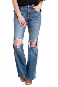 Wilson Джинсы Mid Rise потертые расклешенные в темно-синем цвете RISEN