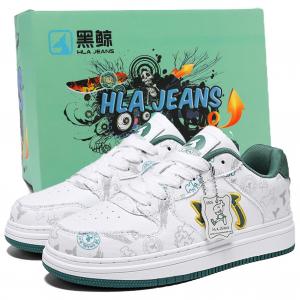 HLA JEANS Износостойкие, легкие, дышащие и нескользящие стильные скейтбордические кроссовки унисекс бело-зеленые (в коробке), цвет White Green (Box)