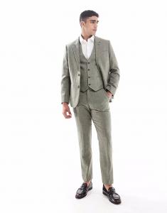 Узкие брюки из шерстяной ткани зеленого цвета с узором «в ёлочку» Asos Design