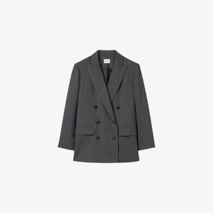 Пиджак Claudie Pierlot приталенный двубортный из эластичной шерстяной ткани, антрацит