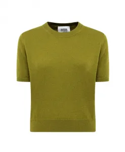 Вязаный свитер с короткими рукавами и круглым вырезом Alpha Studio, зеленый