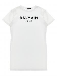 Платье с тисненым логотипом Balmain Kids, белый/черный