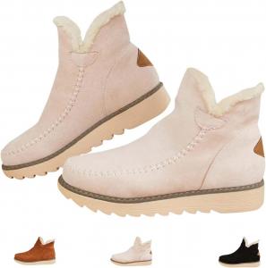 Женские зимние ботинки - утепленные мехом зимние сапоги, теплые зимние ботинки на подкладке, слипоны для улицы с противоскользящей подошвой, короткие снегоступы, повседневная обувь для прогулок Generic, White