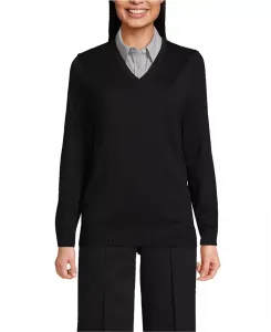 Унисекс свитер с V-образным вырезом из хлопка и модала Lands' End, черный