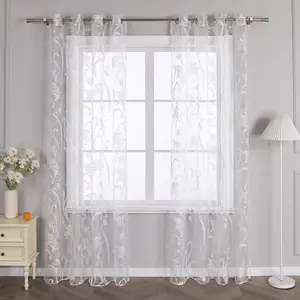 Штора на люверсах, современная вуаль с мотивами орхидей, прозрачная, спальня, гостиная, белая, 260 x 140 см (В x Ш), 1 шт. Joyswahl