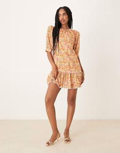 Платье-мини Volume с рукавами-фонариками и винтажным цветочным принтом Collective The Label