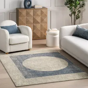 Коврик для пола в стиле середины века с геометрическим узором Nyra nuLOOM, 152x244 см, синий