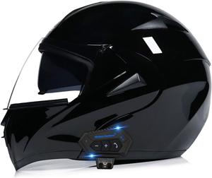 Шлем глянцевый Esrada Bluetooth с двойным козырьком, черный