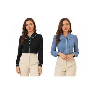 2 упаковки женской блузы с воротником питер пэн Inspire Chic, Black Grey Blue