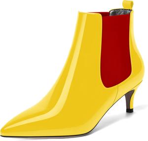 Женские модные ботильоны SKYSTERRY с заостренным носком, лаковые, для вечеринок, невысокий каблук 2 дюйма, Red Yellow