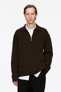 Трикотажная рубашка поло из шерсти на молнии Arket, коричневый