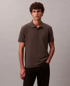 Поло мужское из пике с логотипом Calvin Klein Jeans, темно-серый