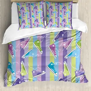 Пододеяльник ABAKUHAUS в ретро-стиле, с полосками в стиле кроссовок, молодежный дизайн, защита от клещей, подходит для аллергиков, с наволочками, 200 x 200 см - 80 x 80 см, разноцветный