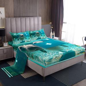 Erosebridal Комплект постельного белья Cute Animal с 3D принтом морских котиков в морском стиле для детской комнаты, Green Grey
