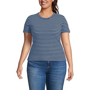 Футболка с коротким рукавом Plus size drapey rib fitted Lands' End, Navy Ivory Stripe