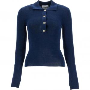 Длинный рукав вязаный поло топ GANNI, синий