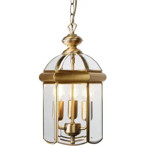 Подвесной светильник Bevelled Lantern 3Lt Pendant - металл с античной латунной отделкой и стекло E14 1 шт. Searchlight, Antikmessing