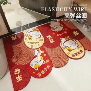 Dajiang Ковер 80х100 см для прихожей в красном цвете, с дизайном Lucky Cat, грязеотталкивающий, не скользящий, с петлевым ворсом