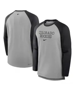 Мужская футболка с длинным рукавом Heather Gray/Black Colorado Rockies Authentic Collection Game Time Raglan Performance Nike