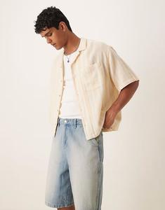 Рубашка свободного кроя в бежево-белую полоску Asos Design