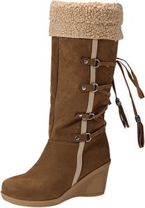 Зимние теплые ботинки из флиса для женщин: модные высокие сапоги до колена с низким каблуком, квадратным носком и боковой молнией, ботильоны для походов, улицы, вечеринок и праздничного выхода Generic, Khaki