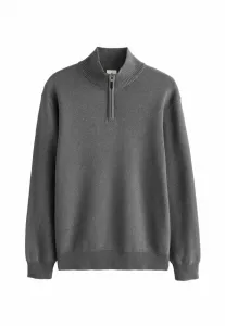 Однотонный джемпер премиум-класса с молнией на четверть длины, стандартного кроя. Next, Charcoal Grey