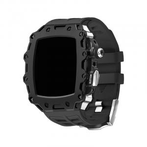 HUALIMEI Часы Protective Case Apple Silicone Case Material S9/s8/s7/s6, Black Case+Silver Button+Black Strap