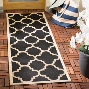 Ковер SAFAVIEH, 69 x 305 см, Washable Outdoor Courtyard Collection - Runner, Black & Beige, Non-Shedding & Easy Cleaning, идеально для патио, прихожей, гардеробной, коридора, кухни (CY6243-266)