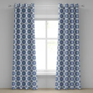 Винтажная штора на люверсах ABAKUHAUS, французский деревенский узор с цветочным кругом и кружевным принтом в виде снежинок, декоративная двухпанельная штора, 280 см x 260 см, цвет сине-белый Abakuhaus