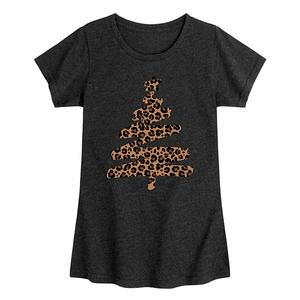 Футболка с принтом в виде новогодней елки в леопардовом принте для девочек 7-16 лет Licensed Character, Heather Black