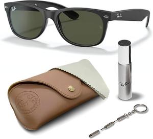 Солнцезащитные очки Ray-Ban RB2132 NEW WAYFARER COLOR MIX квадратной формы для мужчин и женщин в официальном комплекте RAYBAN Eyewear Kit, Matte Black Frame | G-15 Green Lens