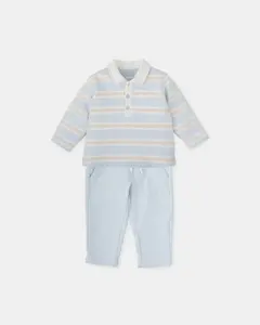 Детский комплект из двух частей в сине-песочную полоску Tutto Piccolo, светло-голубой