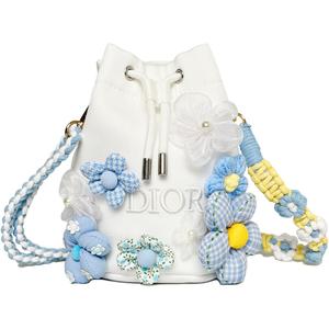 DIOR Винтажный блюз, дофаминовый стиль, ручное плетение, регулируемый, холщовый, белая сумка-мешок 12*12*18CM сине-белая