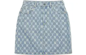 Бейсбольная футболка с логотипом Джинсовая юбка-шорты Женская Светло-голубая MLB