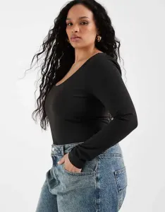 Черное боди с круглым вырезом и длинными рукавами ASOS DESIGN Curve