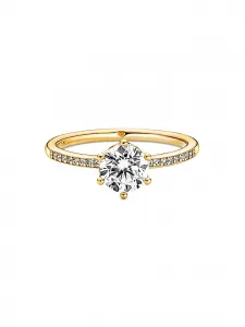 Кольцо с прозрачным сверкающим бриллиантом в форме короны Pandora, золото