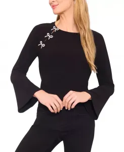 Женский трикотажный топ с длинными рукавами и бантом из искусственного жемчуга Cece, серый