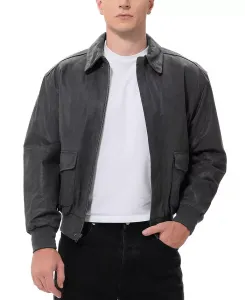 Мужская кожаная летная куртка-бомбер A-2 с эффектом потертости Landing Leathers, серый