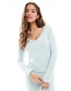 Топ Cotton On Sleep с длинными рукавами и кружевной отделкой, цвет «утренний туман» Cotton On