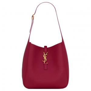SAINT LAURENT LE5A7 Кожаный плечевой рюкзак малый женский розово-красный