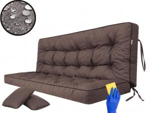 Подушка для скамейки для качелей, мягкая подушка для садовой скамейки и качелей на веранде, подушка для сиденья и спинки, стеганая, включая 2 боковые подушки, 140 см - светло-серый Hobbygarden, темно-коричневый