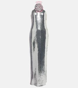 Платье с цветочной аппликацией, расшитое пайетками Rodarte, серебряный