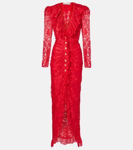 Платье макси из кружева с оборками Alessandra Rich, красный
