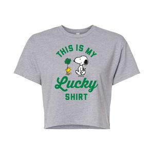 Укороченная футболка Juniors' Peanuts My Lucky Shirt Licensed Character, серый