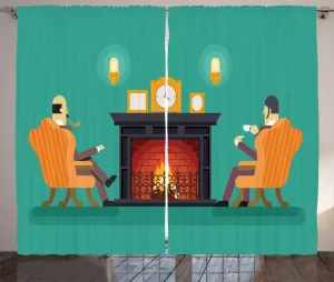 Штора для камина ABAKUHAUS в деревенском стиле, классический дизайн с изображением мужчин, присборенная штора для спальни с петлями и крючками, 280 x 225 см, цвет "темная морская пена", разноцветный Abakuhaus