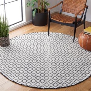 Ковер SAFAVIEH, 183 x 183 см, Vermont Collection, круглый, Ivory & Black, ручной работы из шерсти, идеален для помещений с высокой проходимостью в гостиной, спальне (VRM304Z)