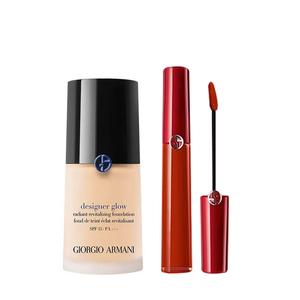 Набор косметики Blue Label для женщин GIORGIO ARMANI, Two-Piece Set: #405 красный Tube Lipstick 6.5ml+Master Liquid Foundation #1 30ml